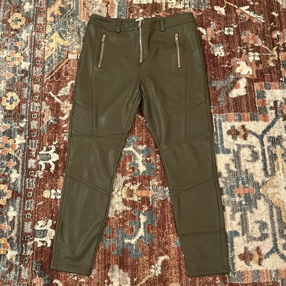 TOPSHOP Women's Faux Leather Olive Green Leggins Size 12 - Picture 3 of 5